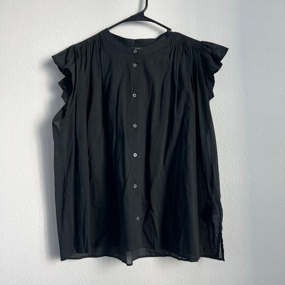 J Crew Flutter Sleeve Button Up Shirt In Cotton Voile Womens XL Sheer Black - Picture 1 of 10